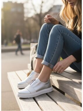 Dr. Martens Lylah Metallic Silver Slip-On Sneakers - Size 6 NWT